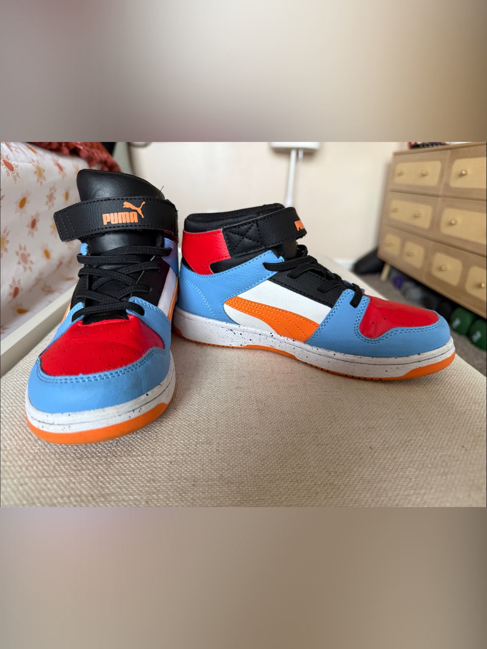 Puma Kids High-Top Sneakers in Blue, Red, Orange, Black, White
